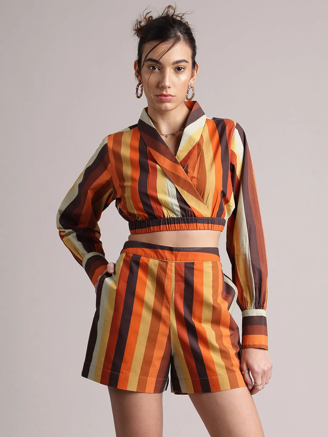 Multicolour Cotton Striped Wrap Co-Ord Set