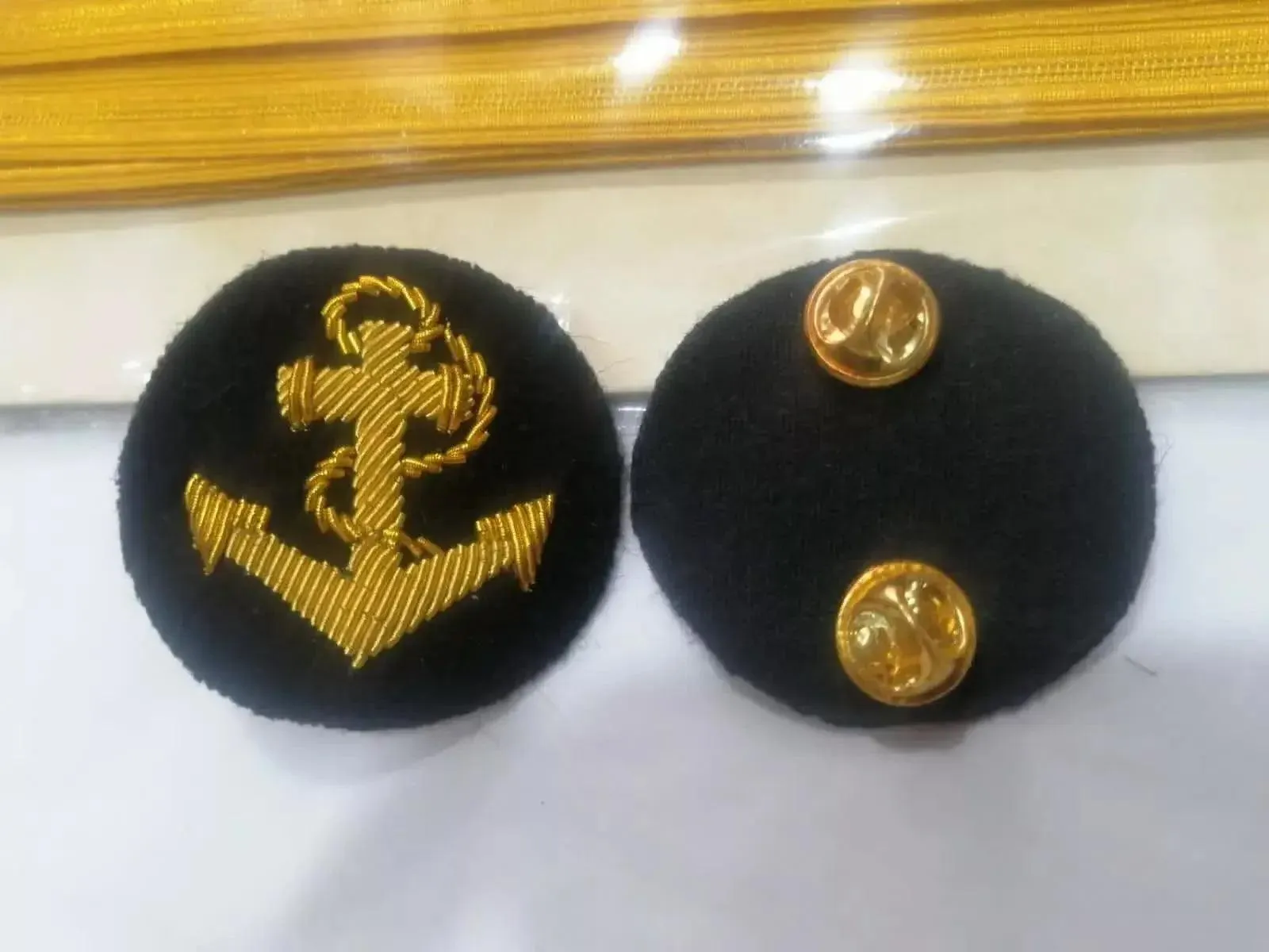 Navy Anchor Bullion Wire Badges (Pair of 2) High-Quality Embroidered Insignia