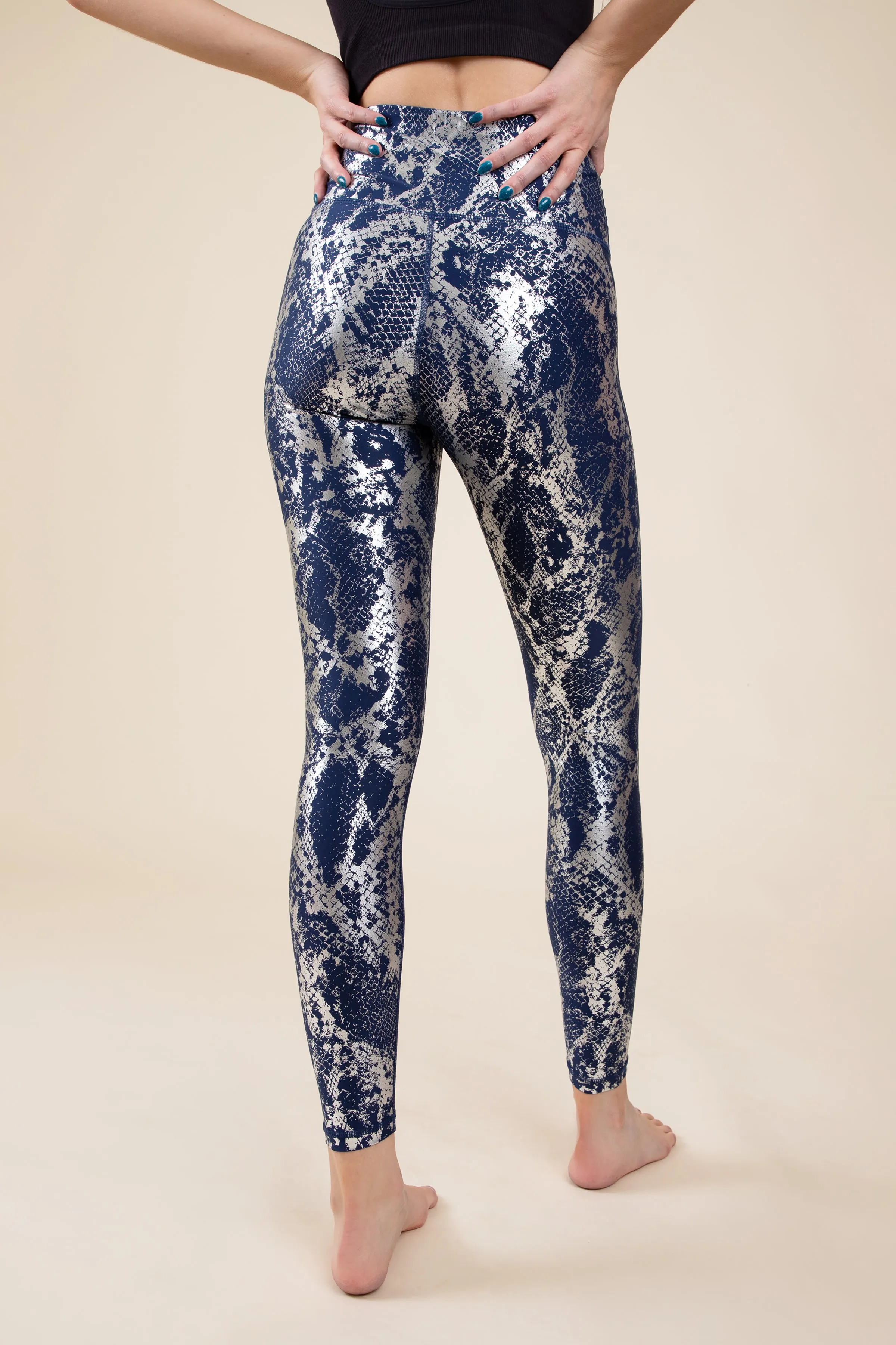 Navy and Silver Foil Printed Compression Leggings - FINAL SALE