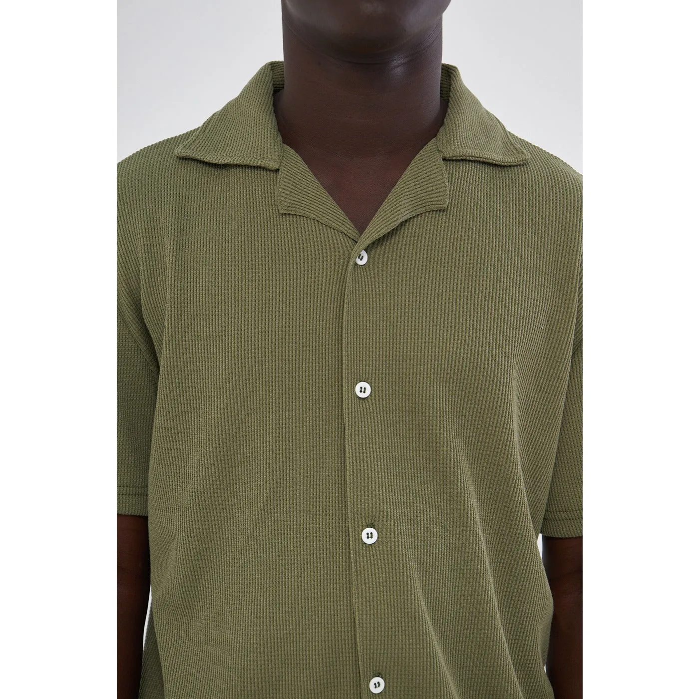 Olive Button Down Waffle Shirt