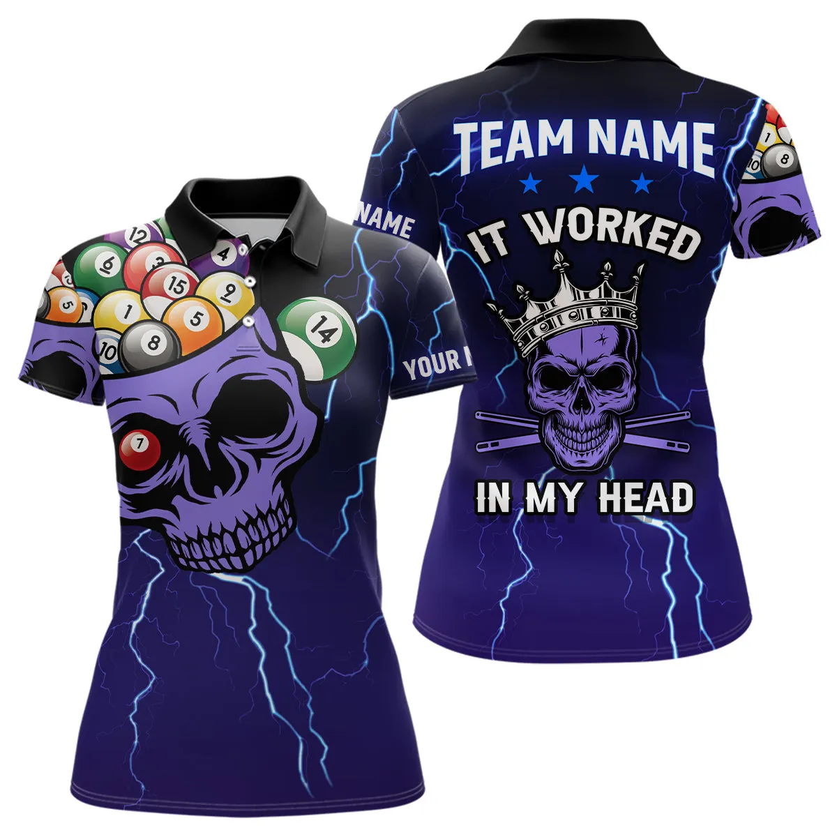 Personalized It Worked In My Head 3D Multi Color Skull Full Printing Billiards Polo Shirts For Women