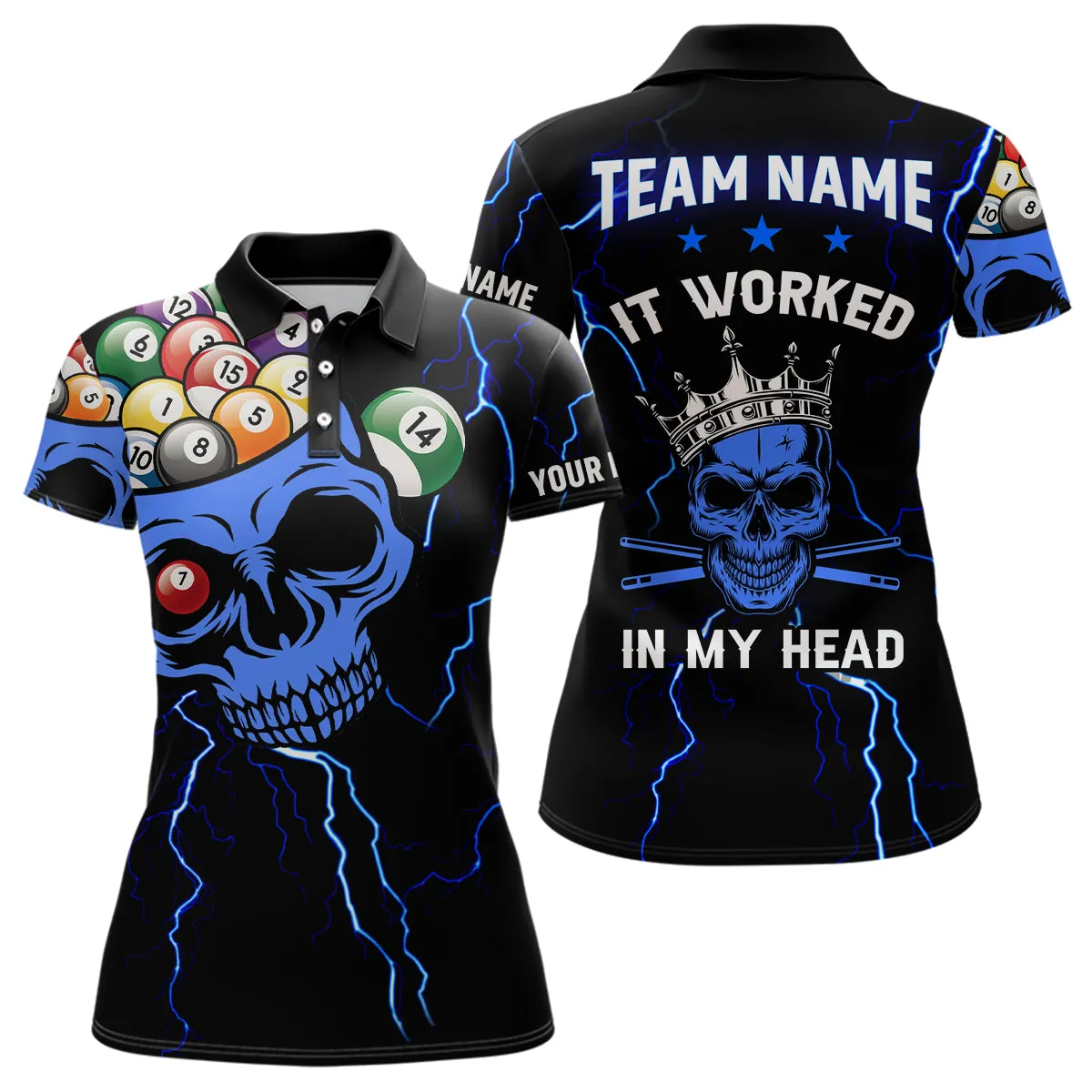 Personalized It Worked In My Head 3D Multi Color Skull Full Printing Billiards Polo Shirts For Women