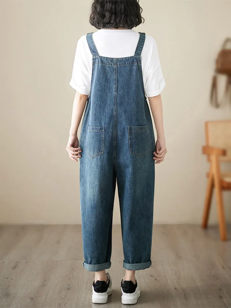 Pure Soul Women's Denim High Waist Loose Overall Dungarees