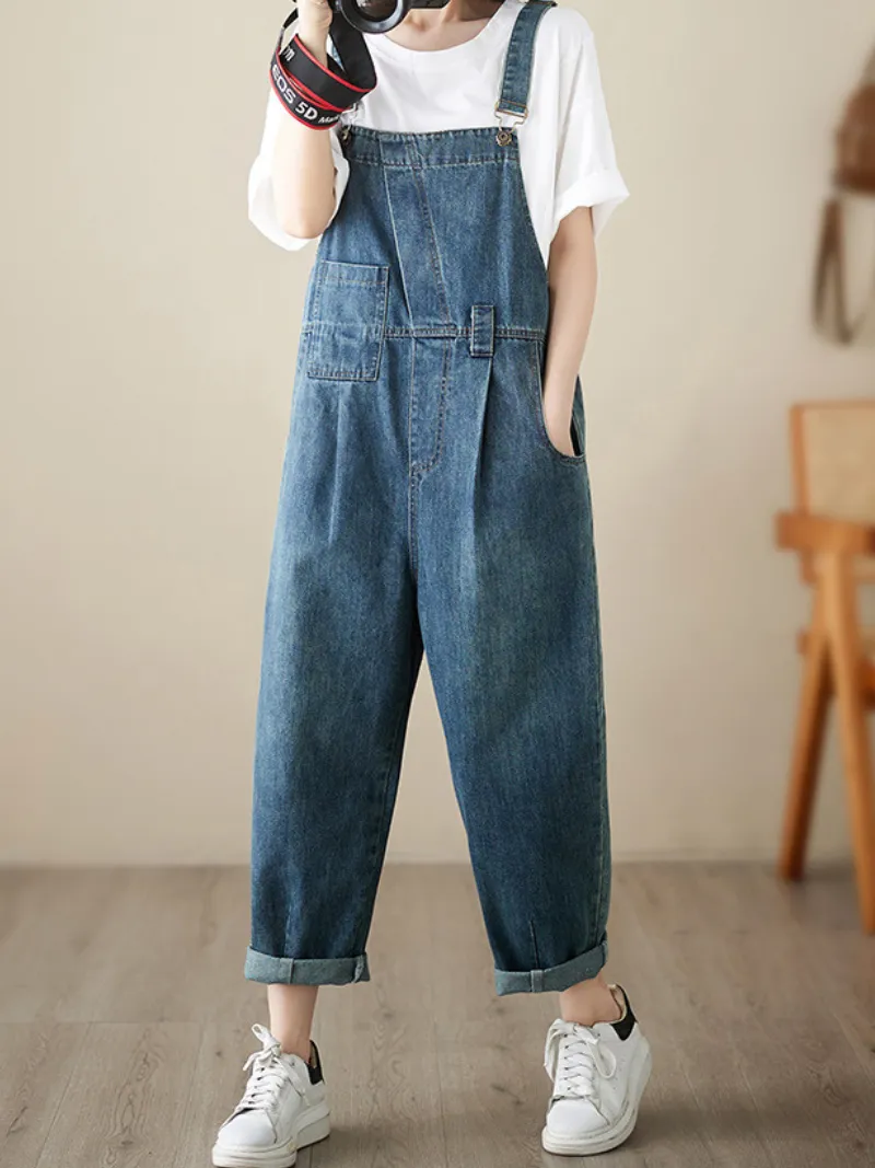 Pure Soul Women's Denim High Waist Loose Overall Dungarees