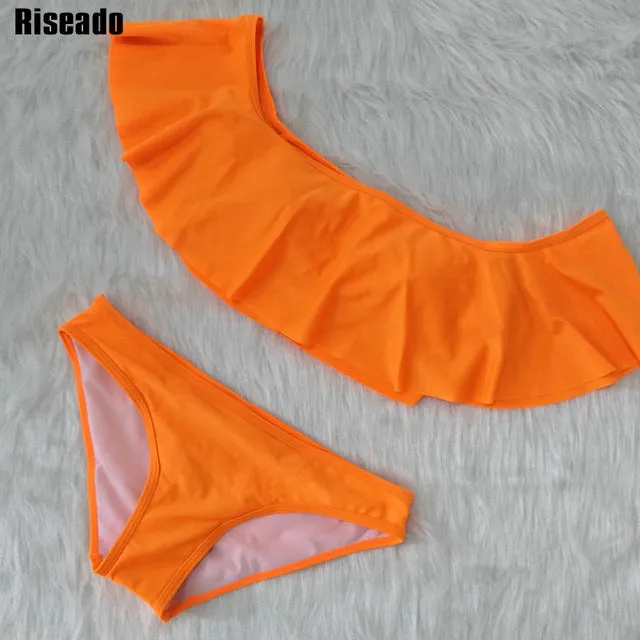 Riseado Summer Ruffle Bikini Set Swimwear Women Sexy 2017 Low Waist Women's Swimsuit Beachwear Solid Bathing Suits