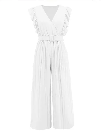 Ruffled Surplice Cap Sleeve Jumpsuit