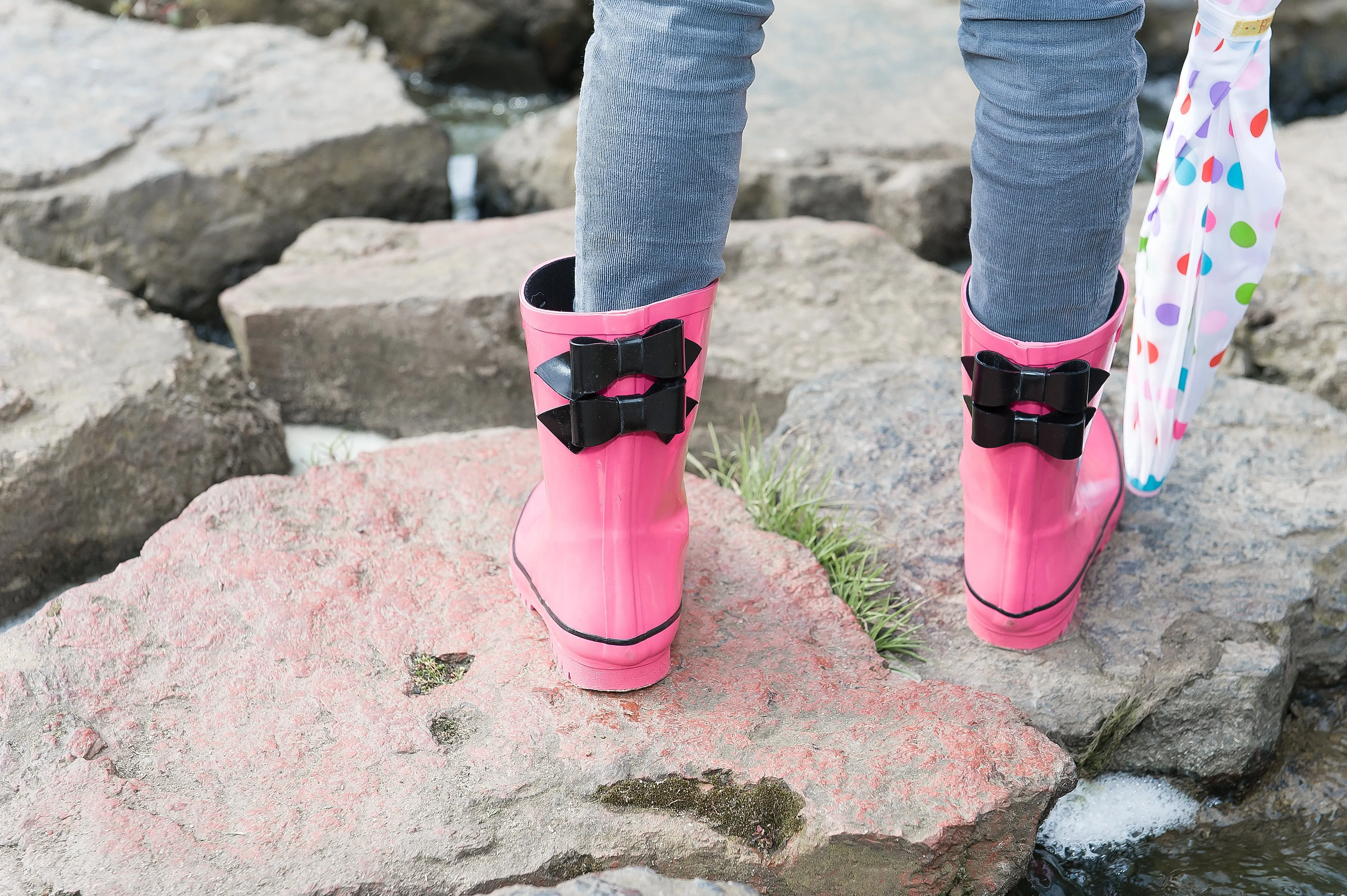 Solid Fuchsia Double Bow Rain Boot