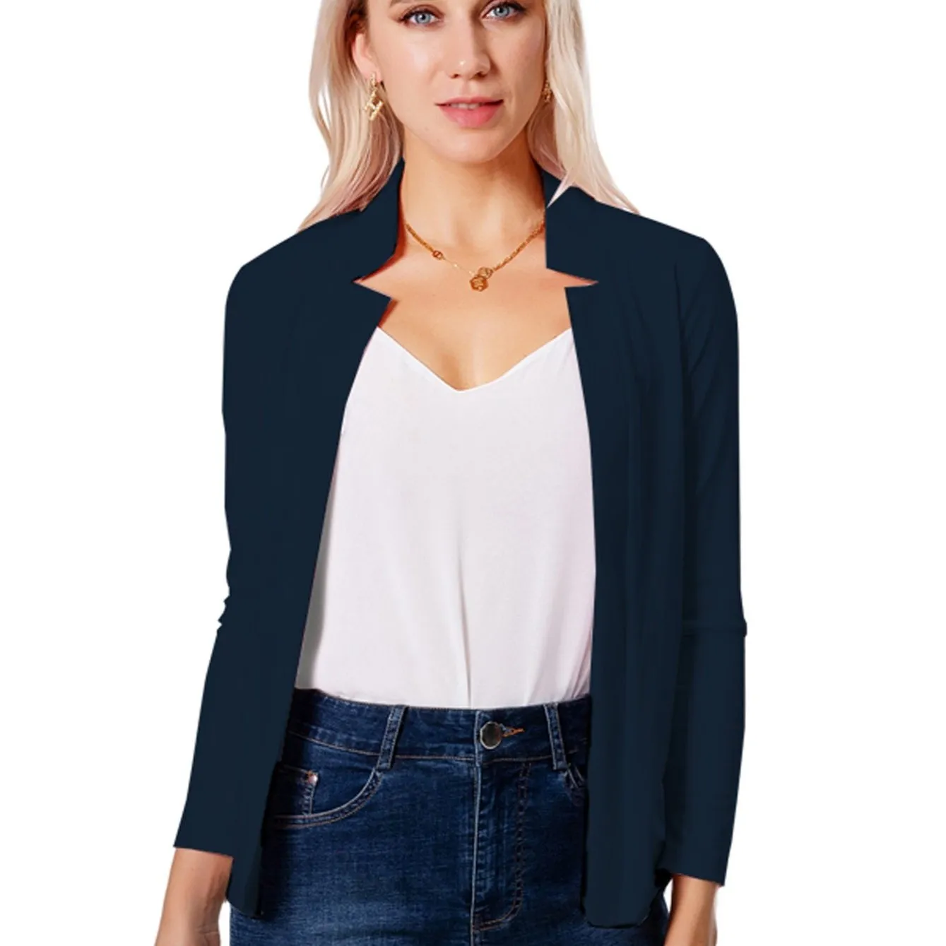 Solid Split Open Front Elegant Long Sleeve Blazer