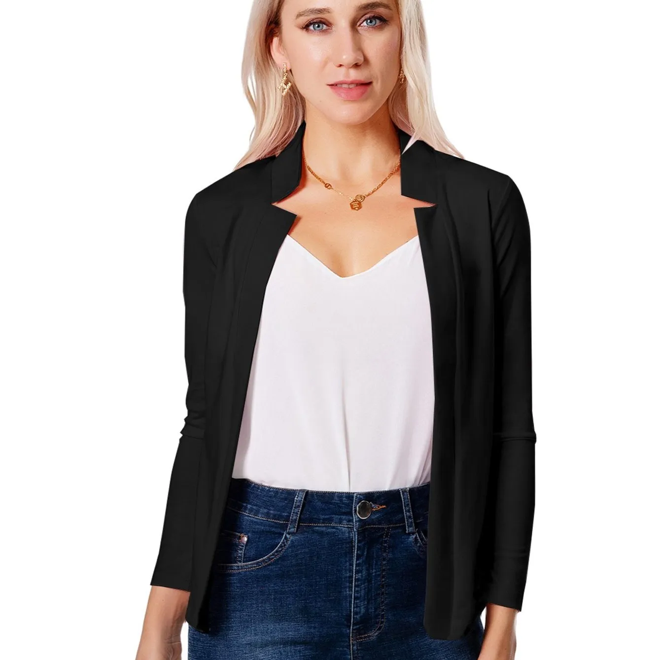 Solid Split Open Front Elegant Long Sleeve Blazer