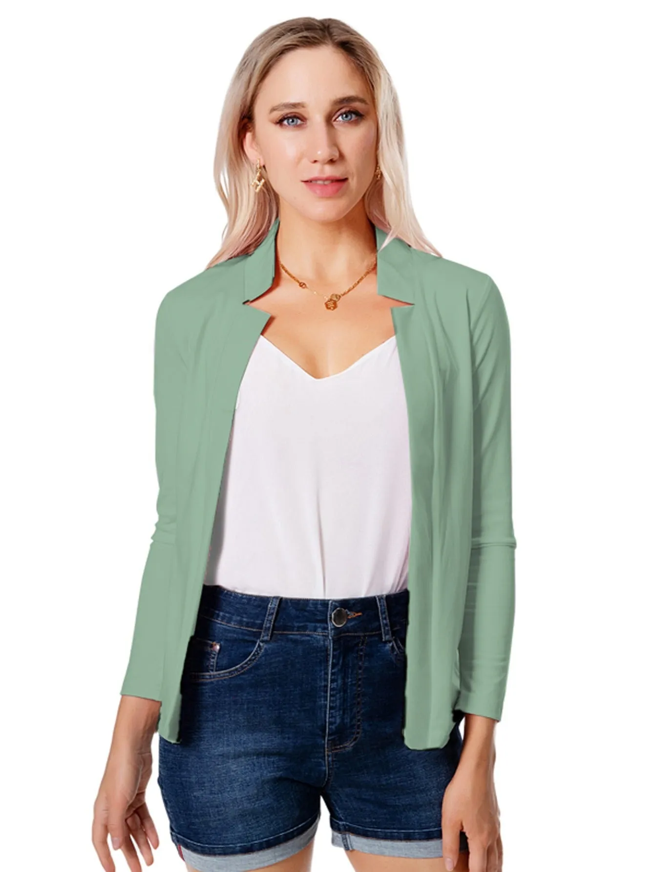 Solid Split Open Front Elegant Long Sleeve Blazer