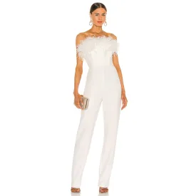 Strapless Feather Detail Straight Leg Jumpsuit