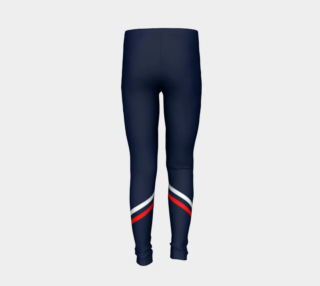 Stripe Youth Leggings - Red and White on Navy