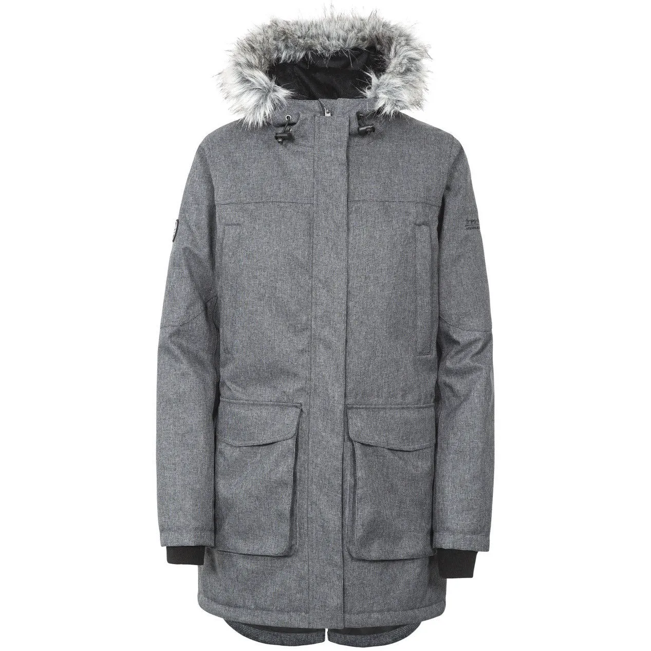 Thundery Women's Waterproof Padded Parka Jacket in Black, Silver & Grey