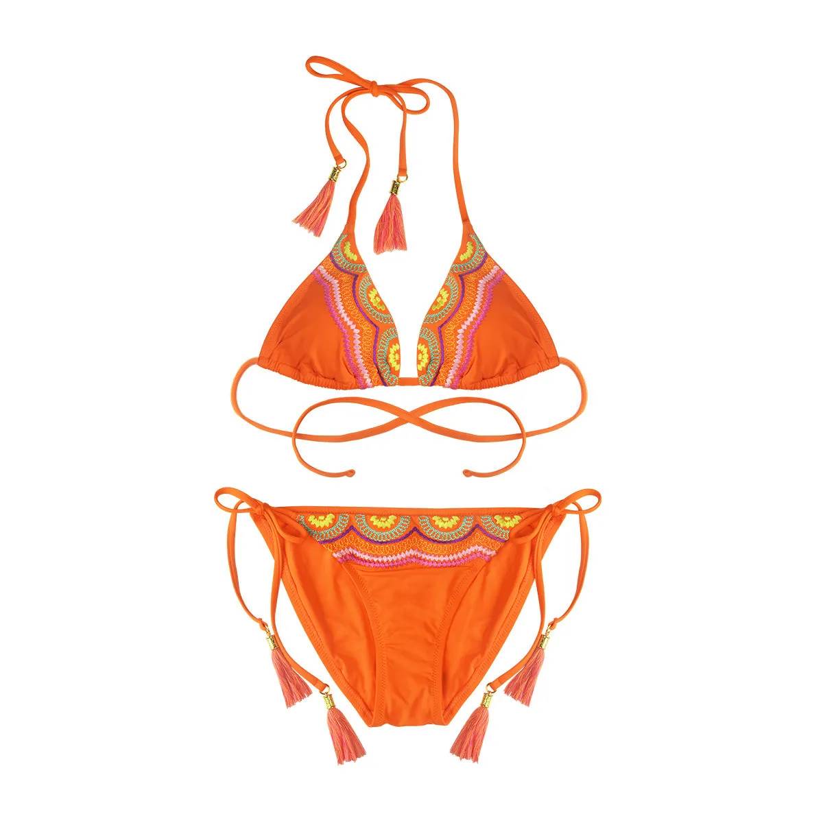 Ultra Sexy Orange Halter Side Tie Boho Bikini