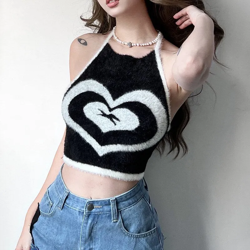 Wjczt Sexy Love Knit Halter Tube Tee Backless Bottoming Slim Fit Vest Crop Top Women's Spring 2022 New Style Tee Tank Tops