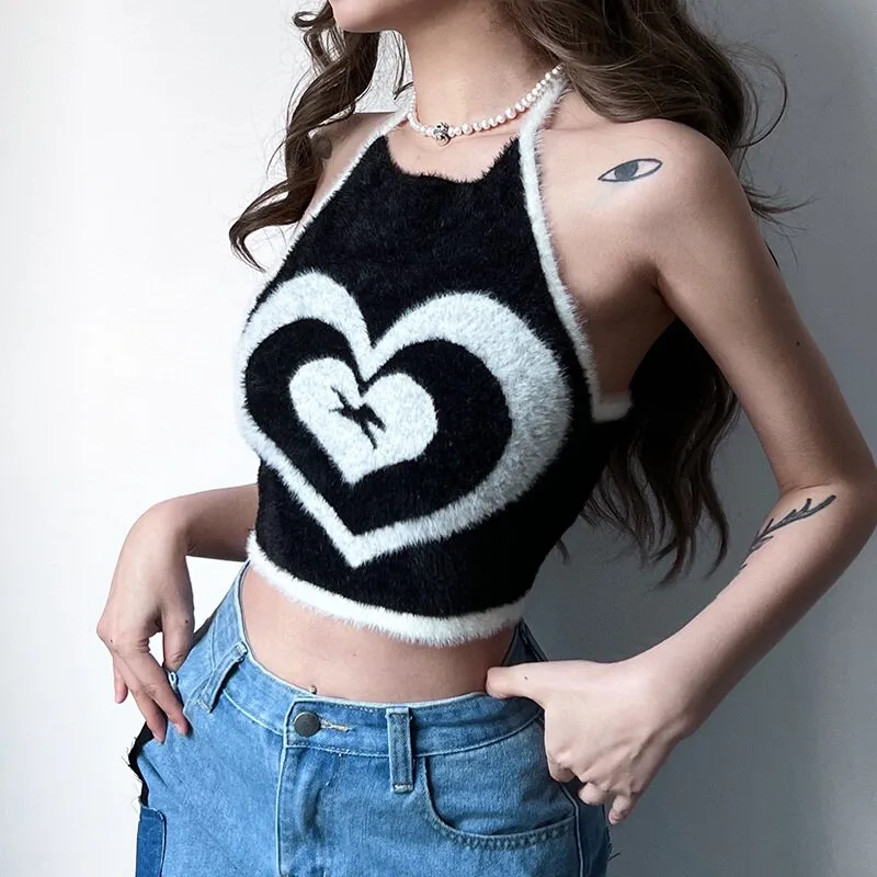 Wjczt Sexy Love Knit Halter Tube Tee Backless Bottoming Slim Fit Vest Crop Top Women's Spring 2022 New Style Tee Tank Tops