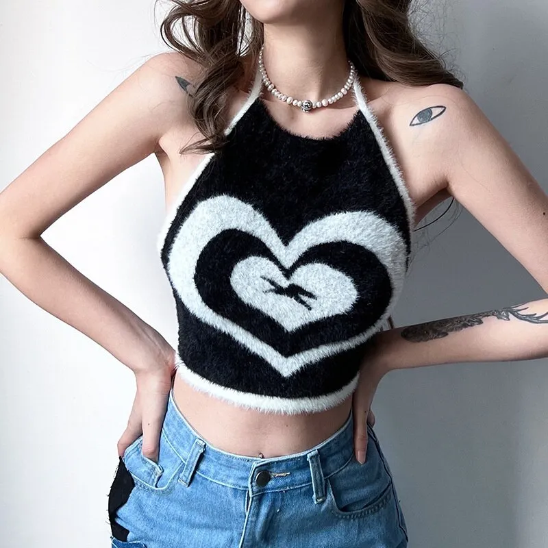 Wjczt Sexy Love Knit Halter Tube Tee Backless Bottoming Slim Fit Vest Crop Top Women's Spring 2022 New Style Tee Tank Tops