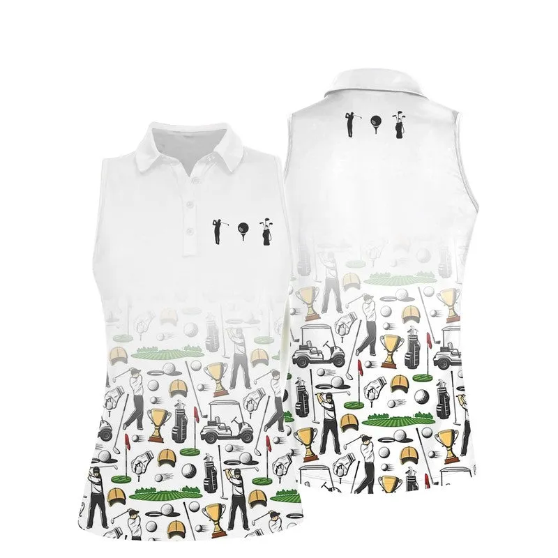 Women Golf Stick Figures Sleeveless Polo Shirt, Women's Sleeveless Polo Shirts Quick Dry Golf Shirt