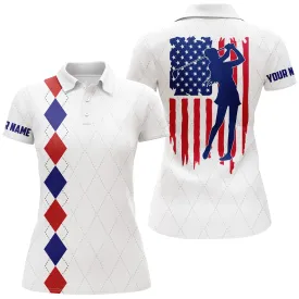 Womens Golf Polo Shirt American Flag Patriotic Golf Shirts Custom Name Golf Gifts For Women Multicolor