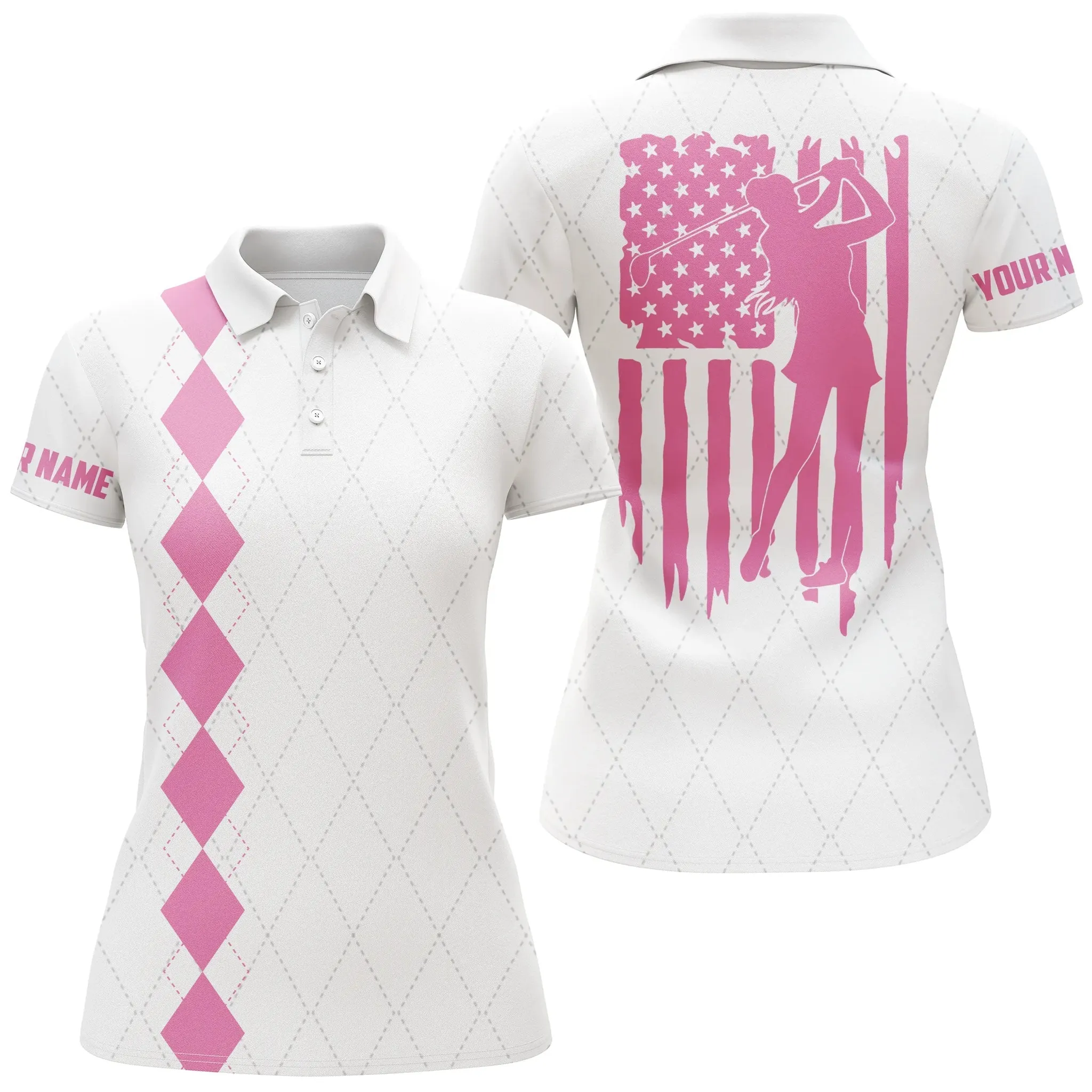 Womens Golf Polo Shirt American Flag Patriotic Golf Shirts Custom Name Golf Gifts For Women Multicolor