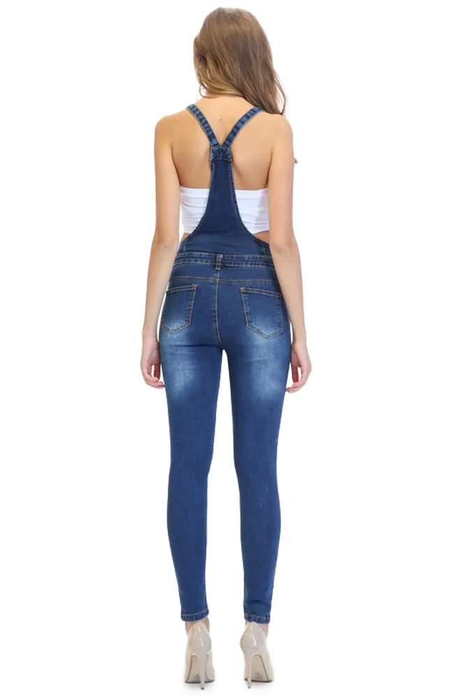 Women's Patched & Distressed Skinny Overalls