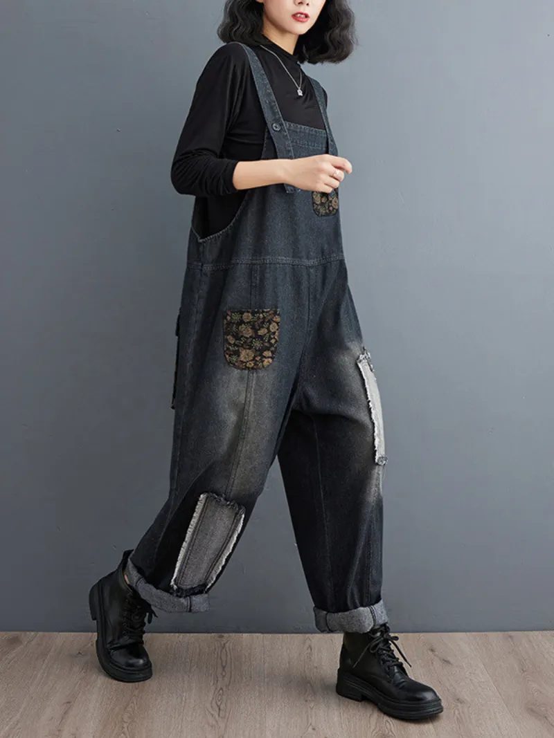 Women's Stylish and Relaxed Vibe Loose Embroidered Overalls Dungarees