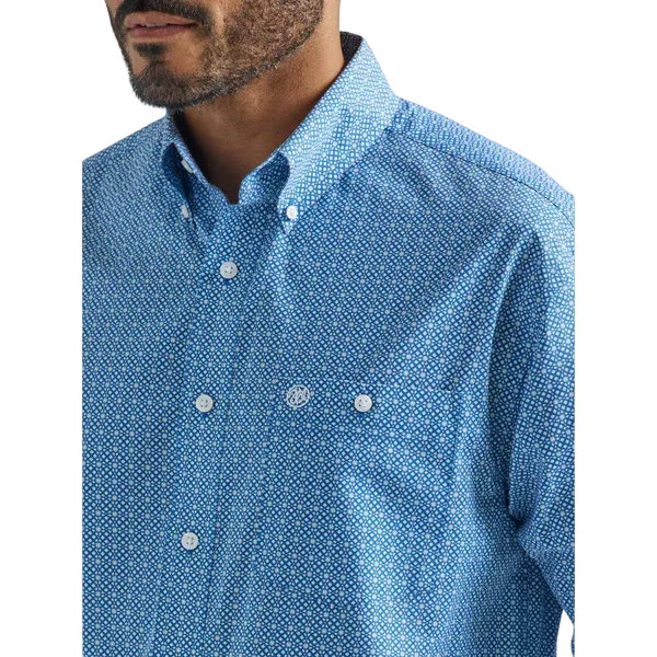 Wrangler Men's Long Sleeve Western Blue Print Shirt