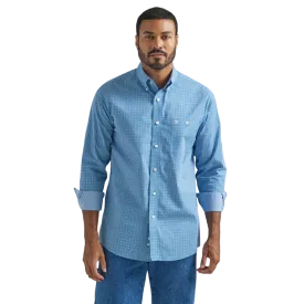 Wrangler Men's Long Sleeve Western Blue Print Shirt