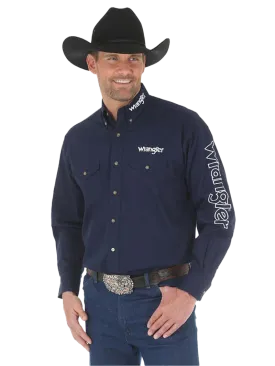 Wrangler Navy White Logo Long Sleeve Shirt