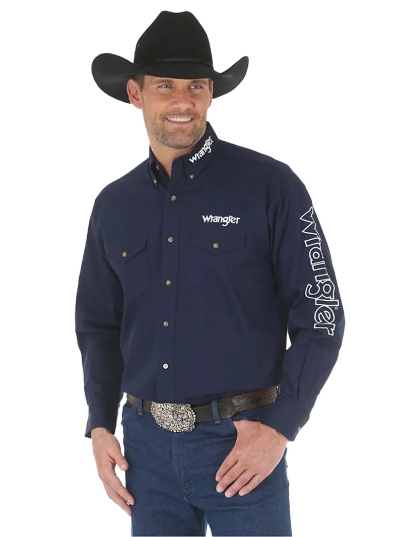 Wrangler Navy White Logo Long Sleeve Shirt